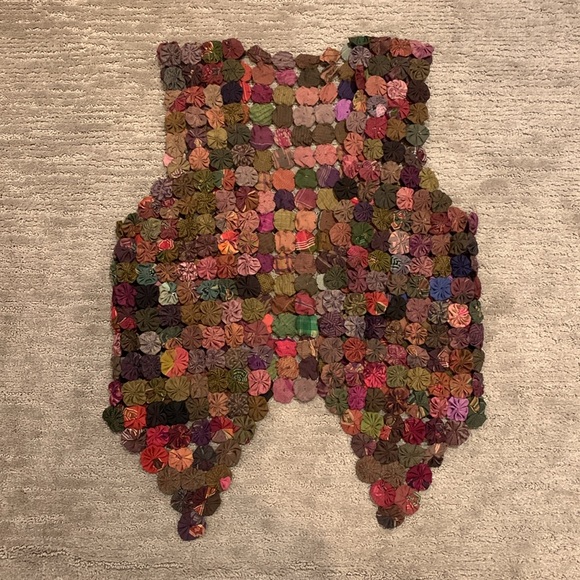 Vintage Handmade Yo-yo Brown Multicolor Boho Patchwork Vest OOAK - Picture 10 of 10